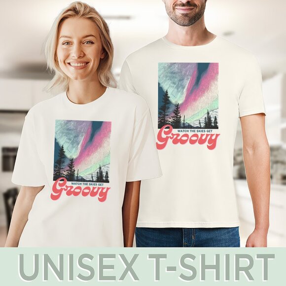 Groovy Northern Lights Tee Aurora Borealis Sky Shirt Nature Gift - Picture 5 of 6
